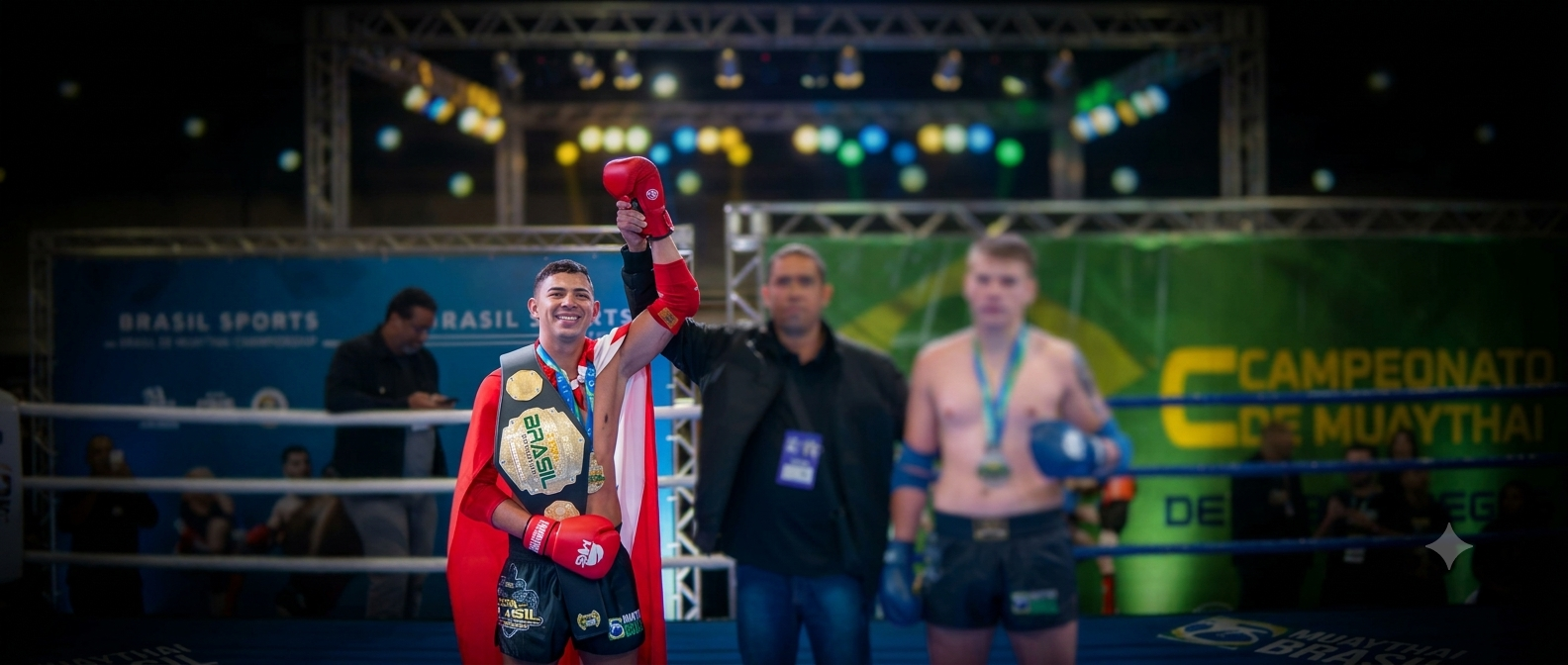 Atleta campeão de Muay Thai treinando na academia FS Combat, em Guanabara, Ananindeua/PA